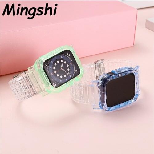 TPU Transparent Sport Watchband for Apple Watch 5 6 40mm 44mm Replacement Band Protective Case for iwatch 1 2 3 4 38mm 42mm