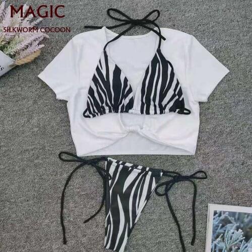 Sexy Summer Bikini Set Women Three Piece Swimwear Bathing Suit Cardigan Bikini Cover Up Wrap Beachwear Short Cover-Ups Beach