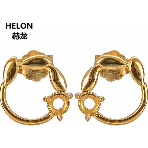 Solid 14k Yellow Gold 3x3mm Round Cut Semi Mount Earrings Women Stud Earrings Setting White Rose Gold Optional