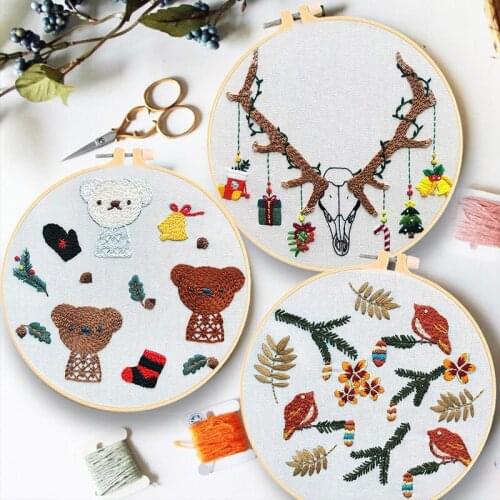 DIY Creative Christmas Elements Santa Claus Bear Embroidery Set Needlework Tools Printed Beginner Sewing Craft Kit Cross Stitch