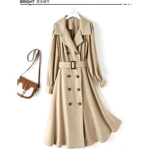 Windbreaker Womens Middle Long Autumn 2021 New Style Temperament Waist High End Atmosphere Korean Long Knee Overcoat