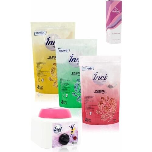 Pearl waxing pink, yellow, green, 3 PCs 200 grams (total 600 gram) + waxing heater machine + skin whitening cream, hard beads waxing
