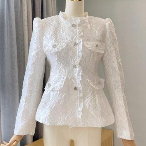 French style small fragrance puff sleeve slim waist jacket women single breasted top outwear