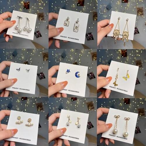 Korean Butterfly Tassel Pearl Drop Earrings For Women Fashion Geometric Gold Moon Star Dangle Earrings Gifts Jewelry