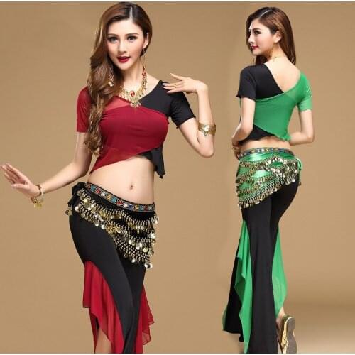 WomenS Belly Dance Dance Suit Practice Clothes New Sexy Split Long Pants+Top Indian Jewelry Dress Bellydance Set Suit DN9421