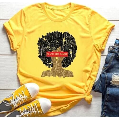 ZOGANKIN Summer Fashion Cartoon Yellow T-shirt Kawaii Melanin Black African Curly Hair Girl Graphic Tops Ladies Clothes