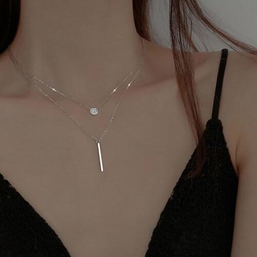 1PC Double layer Necklace Simple Round Long Strip Pendant Geometric Shiny Zircon Choker For Women 2021 Jewelry Accessories Gifts