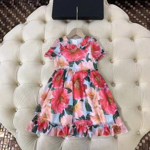 2021 Summer Childrens clothing kids Girls dress Small flowers A-line Brand girl Chiffon Dress clothes
