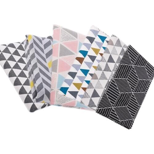 6pcs/lot Printed Geometric Pattern Linen Cotton Fabric Patchwork Cloth DIY Sewing Quilting Material Handwork Cloth Accessory