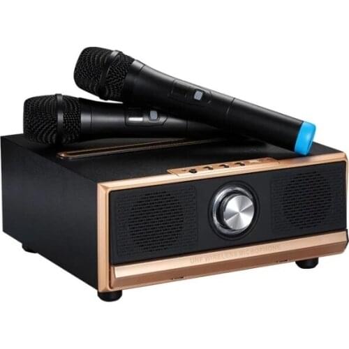 Bluetooth Home KTV Subwoofer Spaeker Portable Phone Audio TV Speaker with 2 Wireless Microphone 1800MA Home Theater System