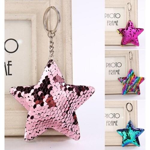 Five-Pointed Star Keychain Acrylic Move Sequin Pentagram Key Chains Girl Pendant Key Ring Girlfriend Couple Gift Birthday Gift