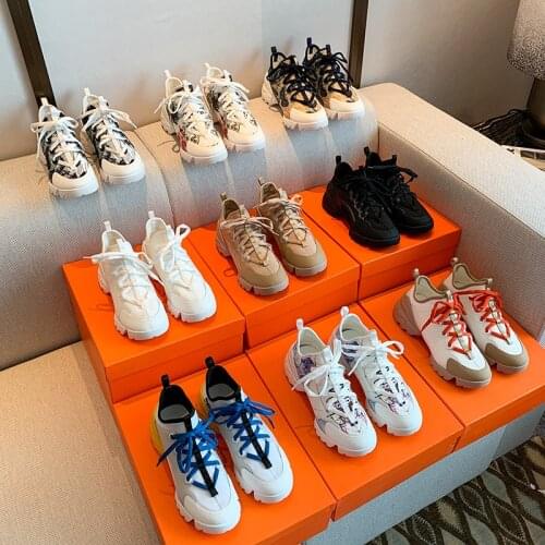 Brand leather black daddy shoes 2021 new fashion shoes printed thick soles sportswear womens shoes free shipping