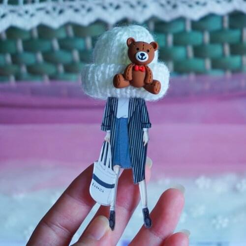 New Cartoon Teddy Bear Brooches Character Icons Woman Acrylic Brooch Cute Big Lapel Pins Badges Icons on Backpack Friends Gifts