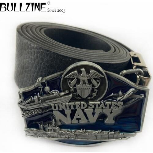 Bullzine zinc alloy retro US Navy military belt buckle jeans gift belt buckle Free PU belt FP-02223 drop shipping