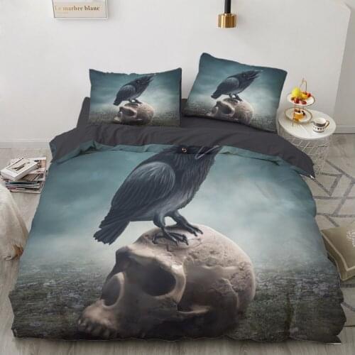 Horror 3D Skull Black Bedding Sets Duvet Quilt Cover Set Comforter Bed Linens Pillow Shams Halloween Double Home Texitle