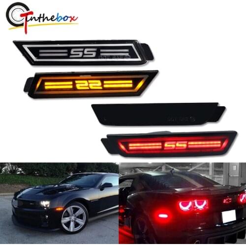 Smoked Lens Front Amber & Rear Red SS logo LED Sidemarker Light For 2010-2015 Chevrolet Camaro Bumper Reflector Side Marker Lamp