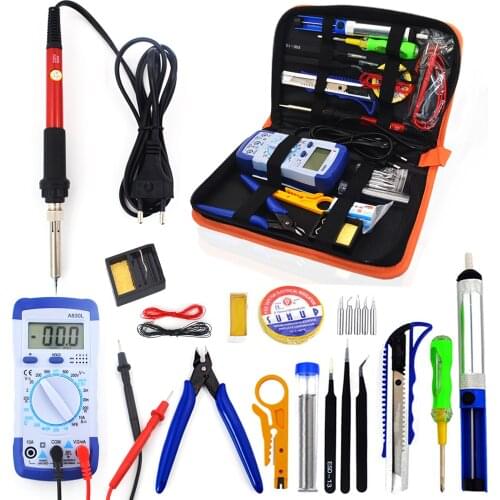 EU Plug 220V 60W Adjustable Temperature Electric Soldering Iron Kit+5pcs Tips Portable Welding Repair Tool Tweezers Hobby knife