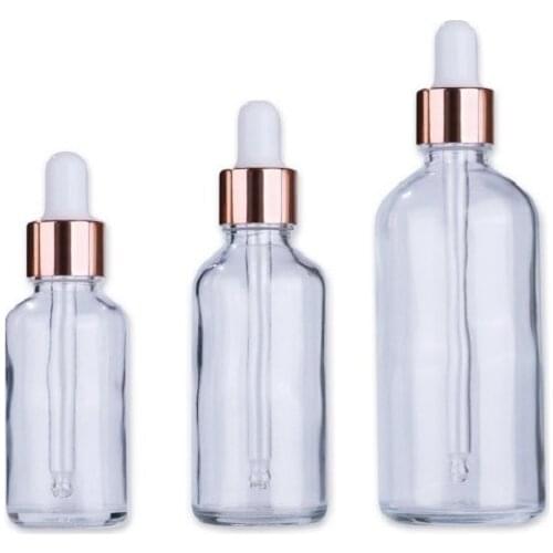 5ml-100ml Dropper Bottle Clear Essential Oil Glass Aromatherapy Liquid Vials Rose-Golden Refillable Drop Pipette Bottles 15pcs