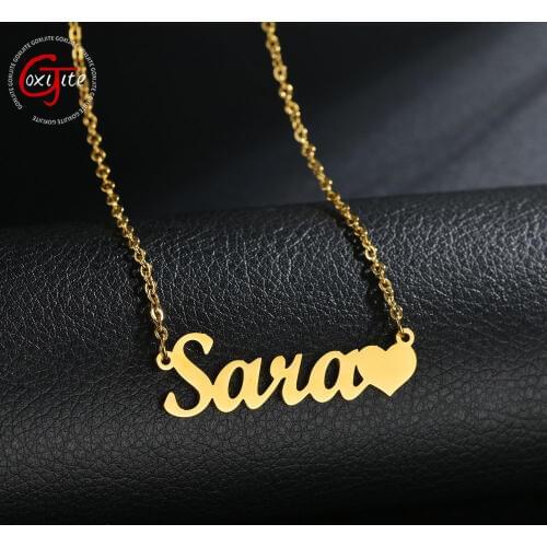 Goxijite Custom Name Necklace For Girl Personalized Handmade Love Heart Name Charm Jewelry Gift Stainless Steel