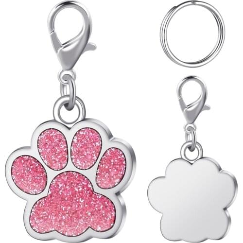 Paw Glitter Pendant With Lobster Clasp Personalized Dog Cat Tags Engraved Cat Dog Puppy Pet ID Name Collar Tag Pet Accessories