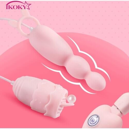 IKOKY Clitoris Stimulator Tongue Vibrators Vibrating Egg USB Nipple Licking G-Spot Massage Sex Toys for Women Anal Plug Vibrator