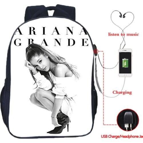Beautiful Ariana Grande Backpacks Fashion USB Charging Pattern School Bags Boys Girls Book Rucksack Womens Bags Daily Mochilas