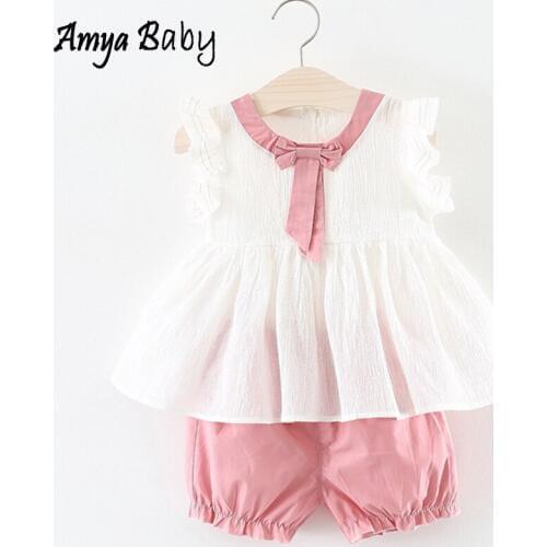 Baby Girl Summer Outfit Cotton Tops + Shorts 2pcs Infant Clothing Princess One Year Birthday Baby Girl Clothing Set Kids Outfits