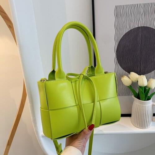 Summer Weave Square Luxury Brand Shoulder Messenger Bag Women 2021 Fashion New Top Quality PU Leather Lady Designer Tote Handbag