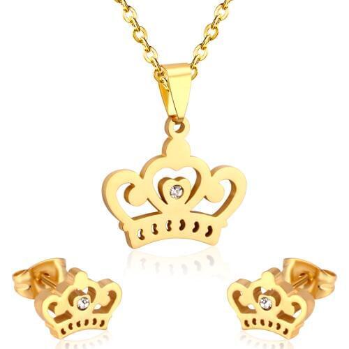 LUXUKISSKIDS Bridal Crystal Crown Pendant Earrings Jewelry Sets Stainless Steel Wedding Dubai For Women Jewellery Jewelry sets