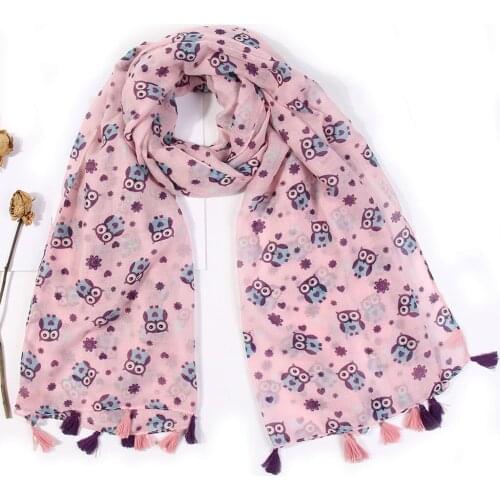 Fashion Winter Keep Warm Shawls Scarf Women Owl Printed Tassel Scarf Luxury Hijab Scarves Foulard Femme Accesorios Mujer 2019