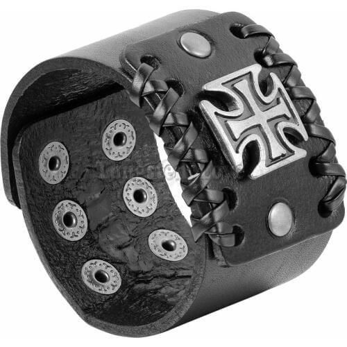 Fashion 4.4CM Wide Brown / black Leather Bracelet Cross Women Mens Bangle Size Adjustable pulseira masculina couro