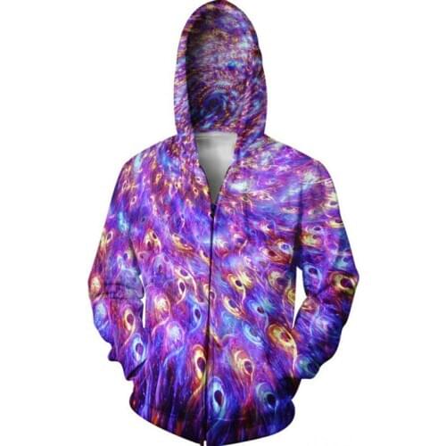 Cool Hoodies Men 3D Print Colorful Bright Pattern Tops Hip Hop Style Hooded Outfits Fashion Autumn Winter Coats Zipper Outerwear