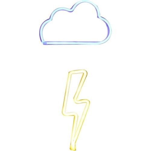 Neon Signs 2 Packs Blue Cloud+Warm White fulmination Bolt Wall Art LED Decorative Night Lights for Bedroom