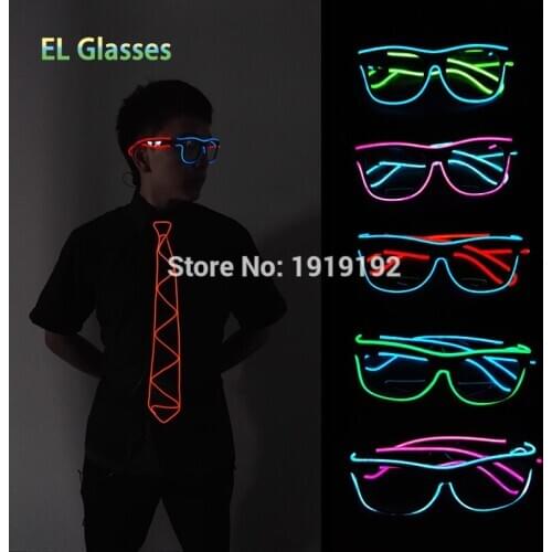 Newest Sound Activated Double color Glasses EL Wire Powered By DC-3V Cold Light Flexible Neon Discos Glow Party Supplies