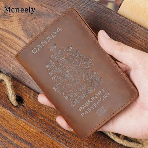 Vintage Crazy Horse Leather Canada Genuine Leather Passport Cover Card Holder Men Passport Case Travel Unisex Travel Wallet