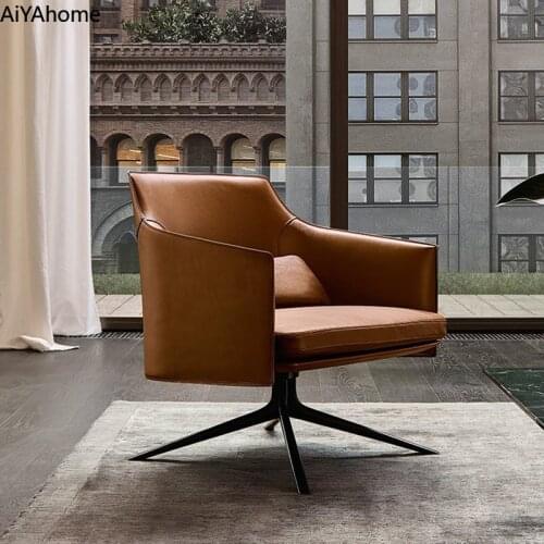 Single Leather Armchairs Minimalism Chaise Lounge Swivel Accent Chairs for Living Room Accent chairs for living room