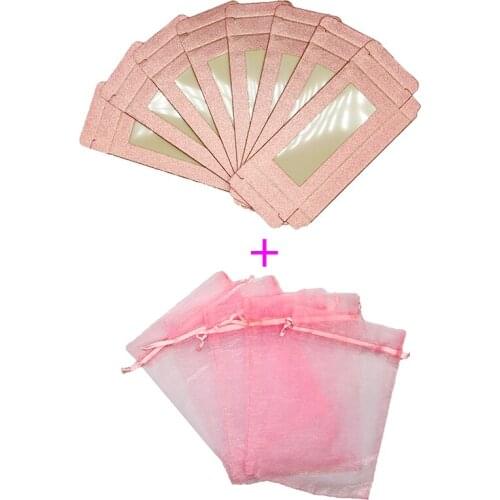 Wholesale Eyelash Packaging Box Lash Boxes Package Custom with Organza Pouches Pink Rectangle Cardboard Gift Storage Case Vendor