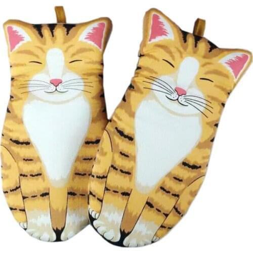 1 Pair 3D Cat Paws Oven Gloves Cartoon Cotton Heat Resistant Baking BBQ Microwave Kitchen Accessories Ovenwanten Tool Mitten