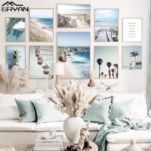 Beach Sea Cliff Palm Tree Plank Road Canvas Poster Wall Art Nordic Landscape Ferris Wheel Print Painting Home Decorative Picture