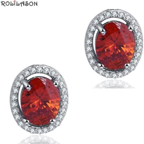 ROLILASON Australia Red Zirconia New arrival Lowest Price silver filled Stud Earrings for friends Fashion jewelry JE909