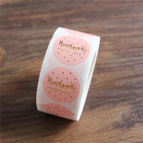 Pink gold foil stickers handmade with love party decorative stickers pack seals 500pcs per roll