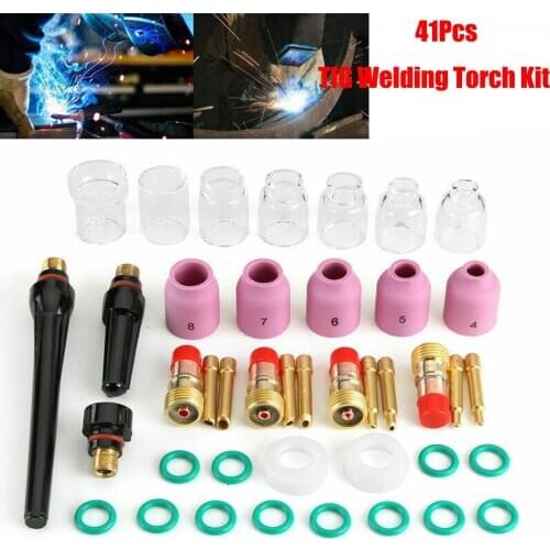 TIG Welding Torch Stubby Gas Lens Heat Resistant Glass Cup Kit For WP-17/18/26 2.4mm 3/32" O-rings semi-automatic welding