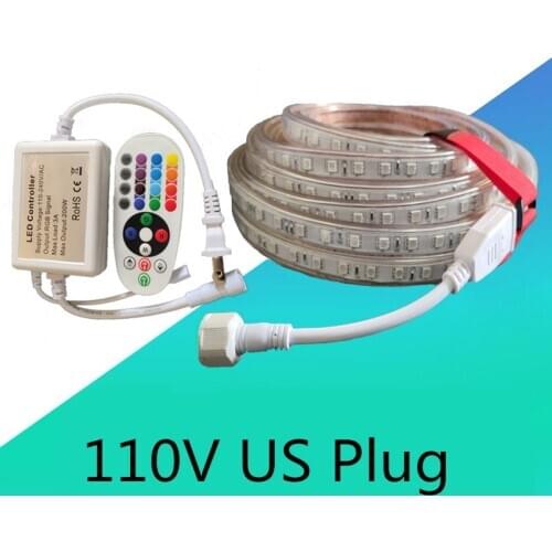 AC 110V LED Strip US Plug RGB LED Light Waterproof Casing AC110V Flexible Neon Lights Outdoor Decor Lamp 24 Keys 6M 9M 12M 15M