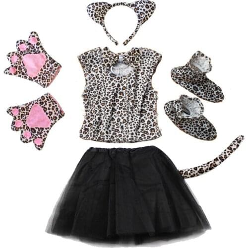 Halloween Animal Performance Cartoon Leopard Tutu Skirt Cosplay Costume for Girl Boy T-shirt Pants for Birthday Party Gift