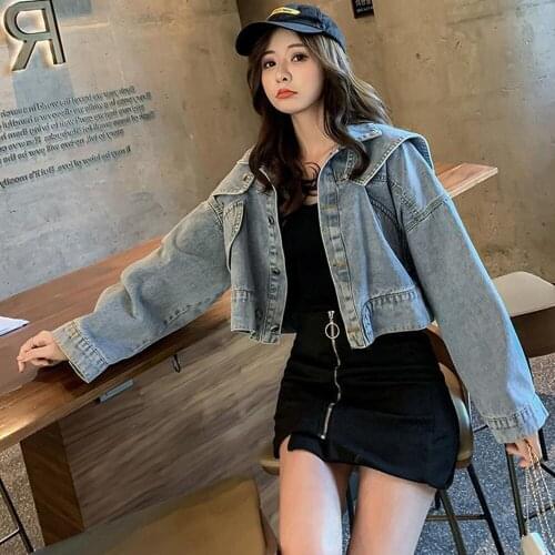 Chic Denim Jacket Women High Street Fashion Denim Coat Single Breasted Loose Retro Distressed Streetwear Casual Jean Coats