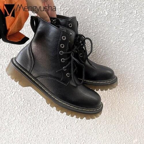 Anti-slip oxford leather boots women lace up&zip open ankle locomotive boots female warm plush winter combat boots sewing botas