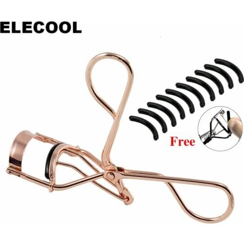 ELECOOL 1pc Woman Rose Gold Eyelashes Curler Curling Eye Lashes Clip+10pcs Eyelash Curler Replacement Pads Makeup Tools