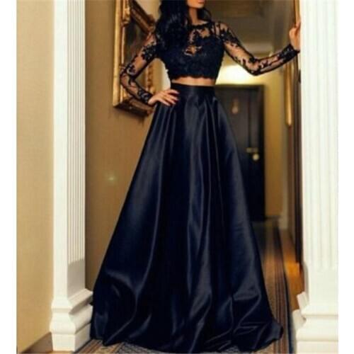 Women Chiffon Solid Colors Summer Pretty Vestidos Famale Elegant Lace Hollow Out Dress Long Sleeve Lace Tops Long Party Dresses