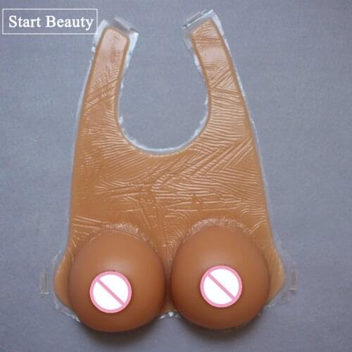 1 Pair 1800g F Cup crossdresser Dark silicone breast forms real Silicone artificial breast Boobs tits for travesti men V style