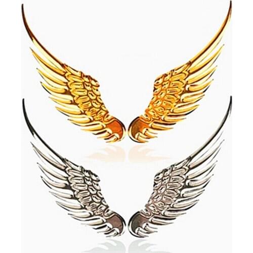 1pair Car Auto Motorcycle Body Sticker 3D Eagle Angel Wings Badge Style Metal Aluminum Decals Silver/Gold Exterior Accessories